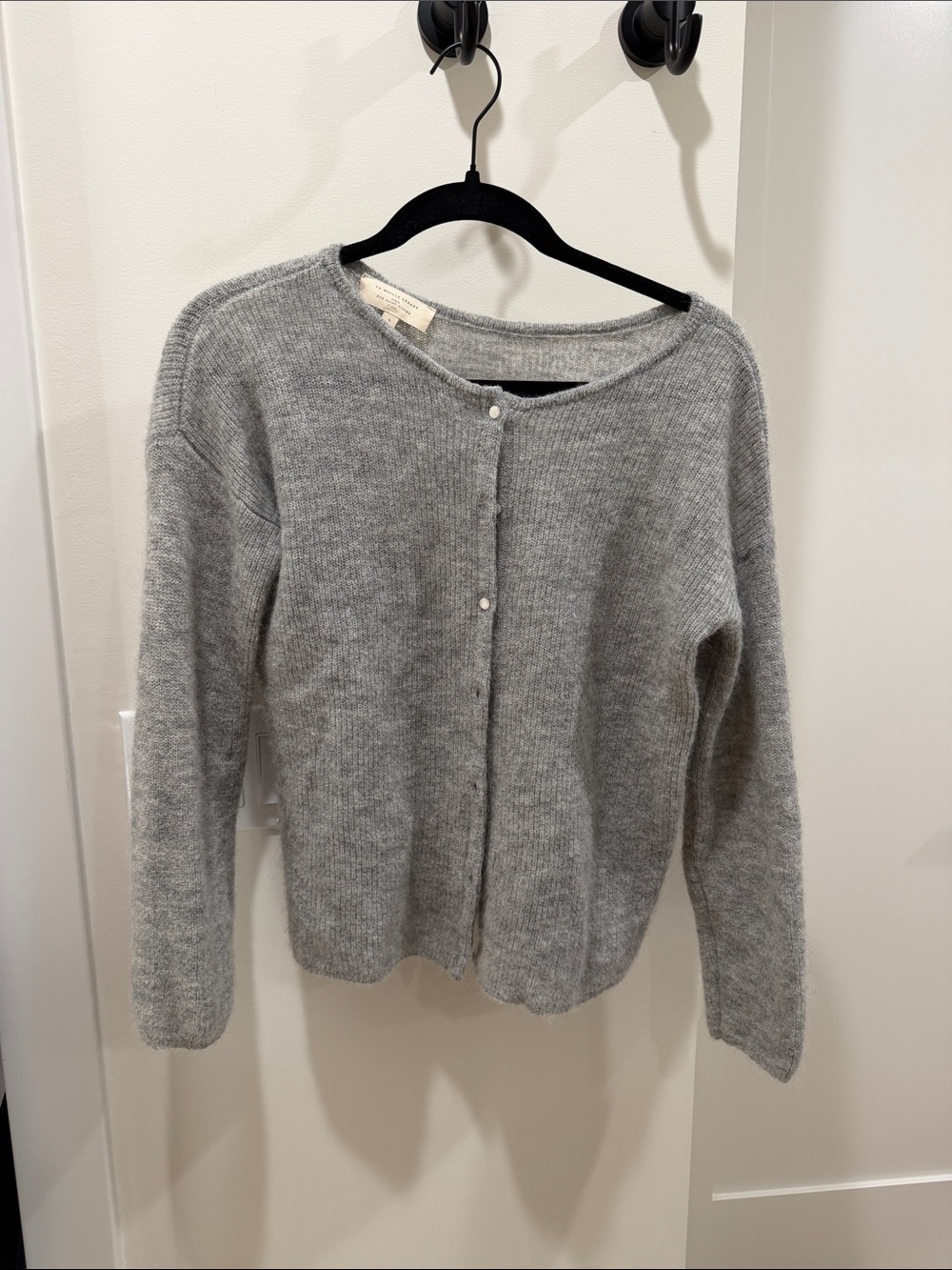 Sezane Light Gray Button-Front Crewneck Cardigan